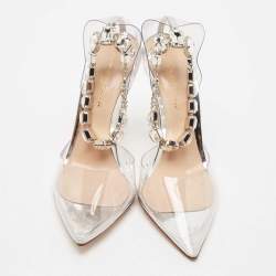 Pre Owned Gianvito Rossi Transparent PVC Crystal Embellished Ankle Strap Pumps Size 35
