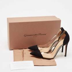 Pre Owned Gianvito Rossi Black Suede and PVC Plexi Pumps Size 35.5