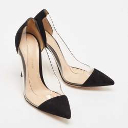 Pre Owned Gianvito Rossi Black Suede and PVC Plexi Pumps Size 35.5