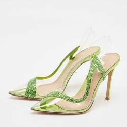 Gianvito Rossi Transparent/Green PVC and Suede Embellished Hortensia Pumps Size 38