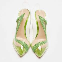 Gianvito Rossi Transparent/Green PVC and Suede Embellished Hortensia Pumps Size 38