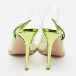 Gianvito Rossi Transparent/Green PVC and Suede Embellished Hortensia Pumps Size 38