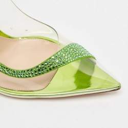 Gianvito Rossi Transparent/Green PVC and Suede Embellished Hortensia Pumps Size 38