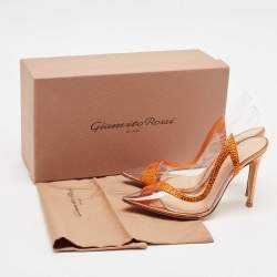 Pre Owned Gianvito Rossi Transparent/Orange PVC and Suede Embellished Hortensia Pumps Size 35