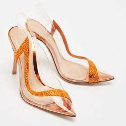 Pre Owned Gianvito Rossi Transparent/Orange PVC and Suede Embellished Hortensia Pumps Size 35