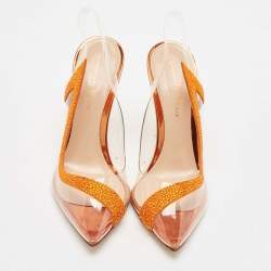 Pre Owned Gianvito Rossi Transparent/Orange PVC and Suede Embellished Hortensia Pumps Size 35