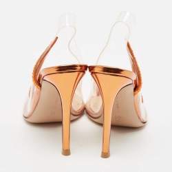 Pre Owned Gianvito Rossi Transparent/Orange PVC and Suede Embellished Hortensia Pumps Size 35