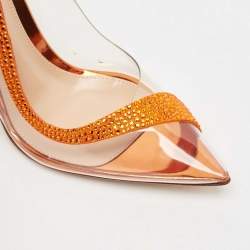 Pre Owned Gianvito Rossi Transparent/Orange PVC and Suede Embellished Hortensia Pumps Size 35