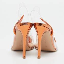 Gianvito Rossi Transparent/Orange PVC and Suede Embellished Hortensia Pumps Size 37