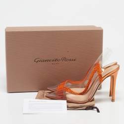 Gianvito Rossi Transparent/Orange PVC and Suede Embellished Hortensia Pumps Size 37