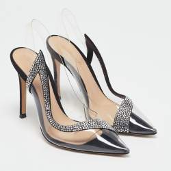 Pre Owned Gianvito Rossi Transparent/Black PVC and Suede Embellished Hortensia Pumps Size 35