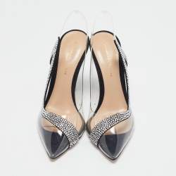 Pre Owned Gianvito Rossi Transparent/Black PVC and Suede Embellished Hortensia Pumps Size 35