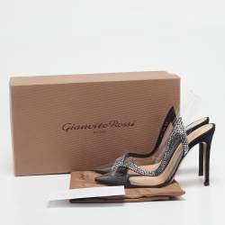 Pre Owned Gianvito Rossi Transparent/Black PVC and Suede Embellished Hortensia Pumps Size 35