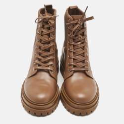 Pre Owned Gianvito Rossi Brown Leather Martis Combat Boots Size 37.5