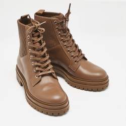Pre Owned Gianvito Rossi Brown Leather Martis Combat Boots Size 37.5