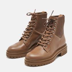 Pre Owned Gianvito Rossi Brown Leather Martis Combat Boots Size 37.5