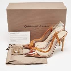 Pre Owned Gianvito Rossi Transparent/Orange PVC and Suede Embellished Hortensia Pumps Size 37.5