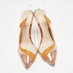 Pre Owned Gianvito Rossi Transparent/Orange PVC and Suede Embellished Hortensia Pumps Size 37.5