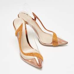 Pre Owned Gianvito Rossi Transparent/Orange PVC and Suede Embellished Hortensia Pumps Size 37.5