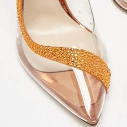 Pre Owned Gianvito Rossi Transparent/Orange PVC and Suede Embellished Hortensia Pumps Size 37.5