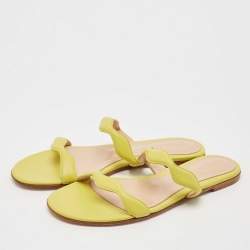 Gianvito Rossi Green Leather Wavy Flat Slides Size 39