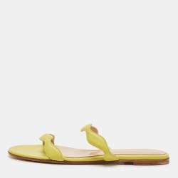 Gianvito Rossi Green Leather Wavy Flat Slides Size 39