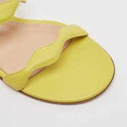 Gianvito Rossi Green Leather Wavy Flat Slides Size 39