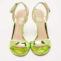 Gianvito Rossi Green Patent Leather Aura Ankle Strap Sandals Size 37.5