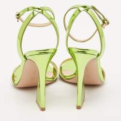 Gianvito Rossi Green Patent Leather Aura Ankle Strap Sandals Size 37.5
