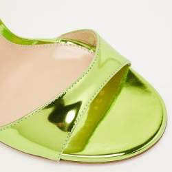Gianvito Rossi Green Patent Leather Aura Ankle Strap Sandals Size 37.5