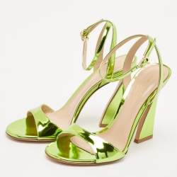 Gianvito Rossi Green Patent Leather Aura Ankle Strap Sandals Size 37.5
