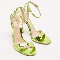 Gianvito Rossi Green Patent Leather Aura Ankle Strap Sandals Size 37.5