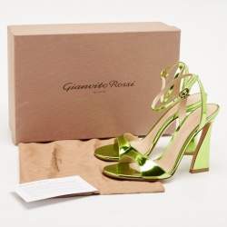 Gianvito Rossi Green Patent Leather Aura Ankle Strap Sandals Size 37.5