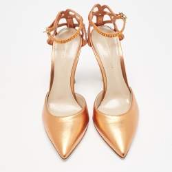 Pre Owned Gianvito Rossi Metallic Orange Leather Fleur Sandals Size 35.5