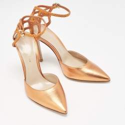 Pre Owned Gianvito Rossi Metallic Orange Leather Fleur Sandals Size 35.5