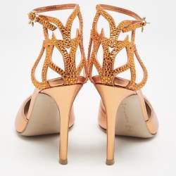 Pre Owned Gianvito Rossi Metallic Orange Leather Fleur Sandals Size 35.5