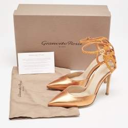 Pre Owned Gianvito Rossi Metallic Orange Leather Fleur Sandals Size 35.5