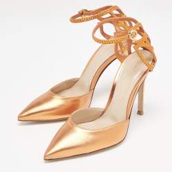 Pre Owned Gianvito Rossi Metallic Orange Leather Fleur Sandals Size 35.5