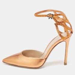 Pre Owned Gianvito Rossi Metallic Orange Leather Fleur Sandals Size 35.5