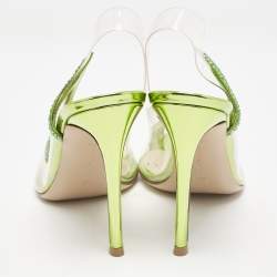 Pre Owned Gianvito Rossi Transparent/Green PVC and Suede Embellished Hortensia Pumps Size 38.5