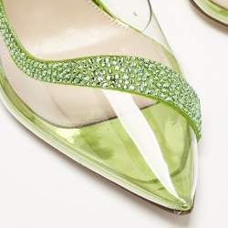Pre Owned Gianvito Rossi Transparent/Green PVC and Suede Embellished Hortensia Pumps Size 38.5