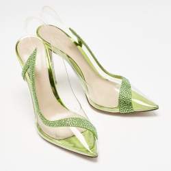 Pre Owned Gianvito Rossi Transparent/Green PVC and Suede Embellished Hortensia Pumps Size 38.5