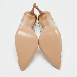 Pre Owned Gianvito Rossi Gold/Transparent Crystal Embellished Leather and PVC Lennox Pumps Size 40