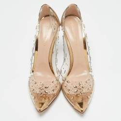 Pre Owned Gianvito Rossi Gold/Transparent Crystal Embellished Leather and PVC Lennox Pumps Size 40