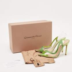 Gianvito Rossi Transparent/Green PVC and Suede Embellished Hortensia Pumps Size 37