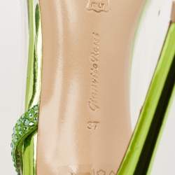 Gianvito Rossi Transparent/Green PVC and Suede Embellished Hortensia Pumps Size 37