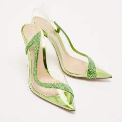 Gianvito Rossi Transparent/Green PVC and Suede Embellished Hortensia Pumps Size 37