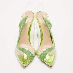 Gianvito Rossi Transparent/Green PVC and Suede Embellished Hortensia Pumps Size 37