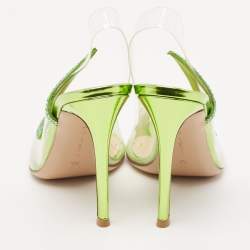 Gianvito Rossi Transparent/Green PVC and Suede Embellished Hortensia Pumps Size 37