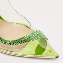 Gianvito Rossi Transparent/Green PVC and Suede Embellished Hortensia Pumps Size 37